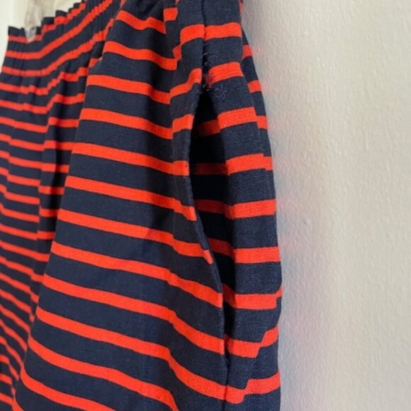 J. CREW Classic Navy Orange Stripe Elastic Waist Linen Mini Sidewalk Skirt 10 - Picture 6 of 14